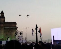 Students at Indian Navy's Beating Retreat & Tattoo show held at the Gateway of India